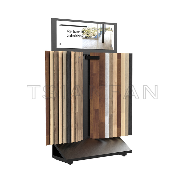 Wooden Wing Tile Hardwood  Floor stand page turning Display Steel rack-WF3009