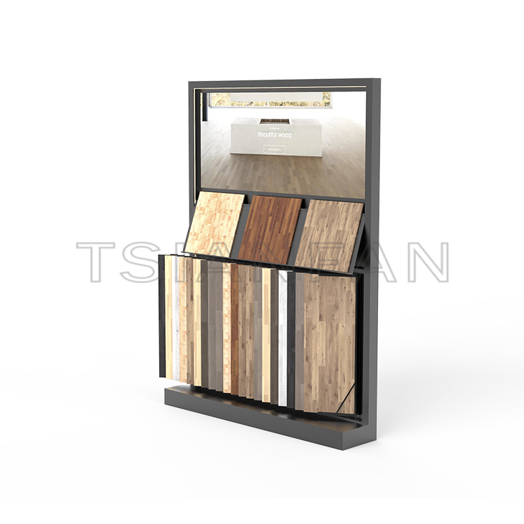 Retail Floor Display Stands Details   Name:   Porcelain tile Hardwood  Floor stand page turning combination Display rack-WF3011   Model Number:   WF3011   Appearance Size:  1500*585*2135mm/ Customized