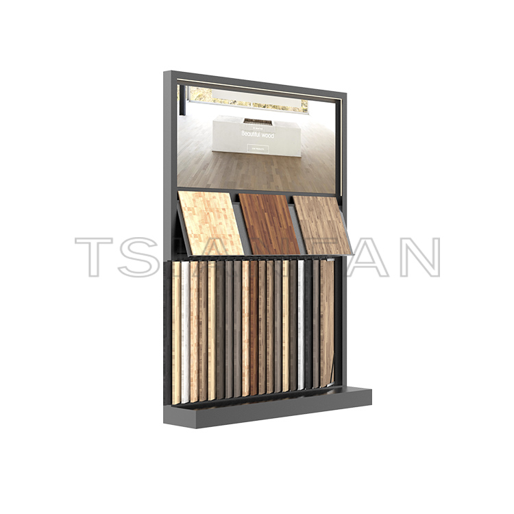 Retail Floor Display Stands Details   Name:   Porcelain tile Hardwood  Floor stand page turning combination Display rack-WF3011   Model Number:   WF3011   Appearance Size:  1500*585*2135mm/ Customized