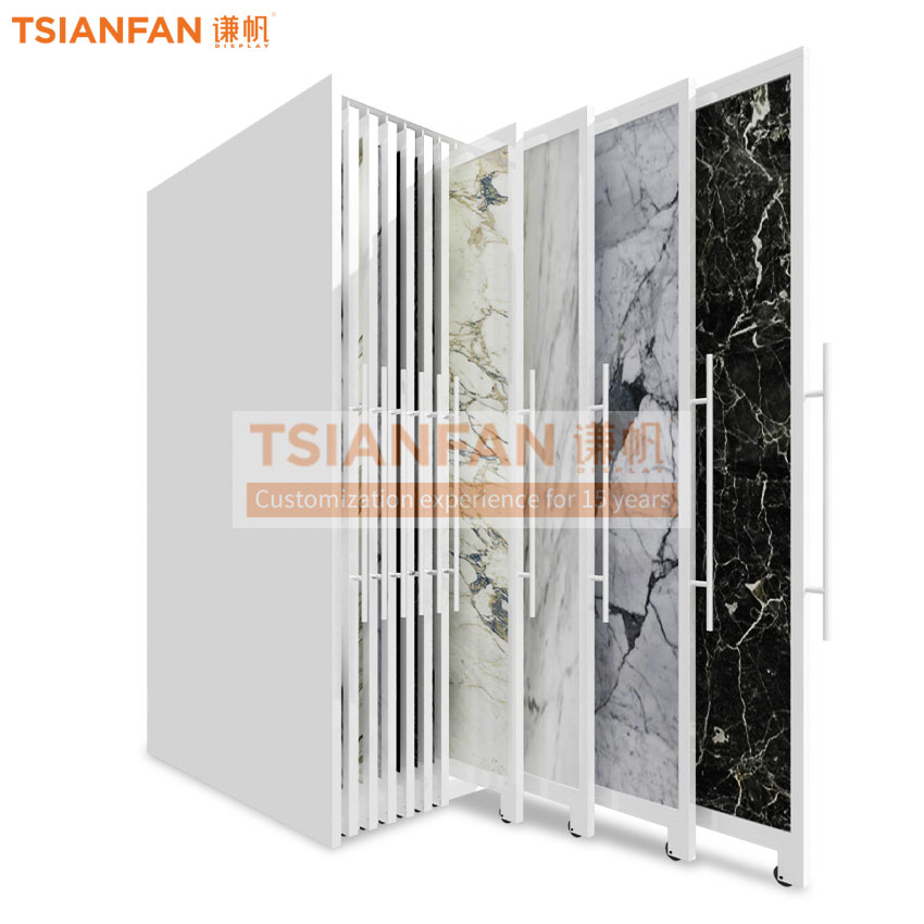 Large panel tile floor push-pull display case