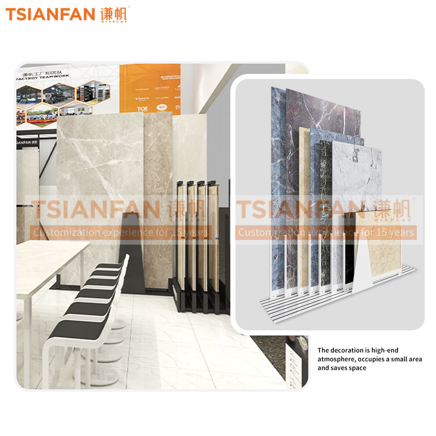 Ceramic tile board roller slide rack upright display frame