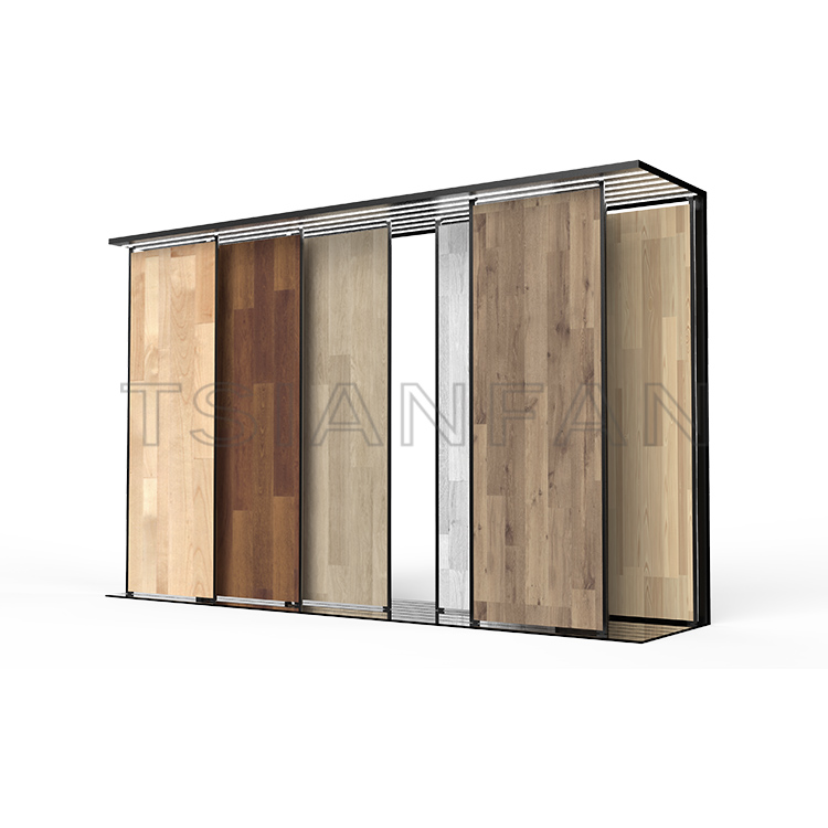 2022 Design push-pull planks hard wood floor tiles Wall panel Sliding display stand-WT4006