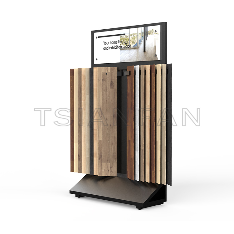 Wooden Wing Tile Hardwood  Floor stand page turning Display Steel rack-WF3009