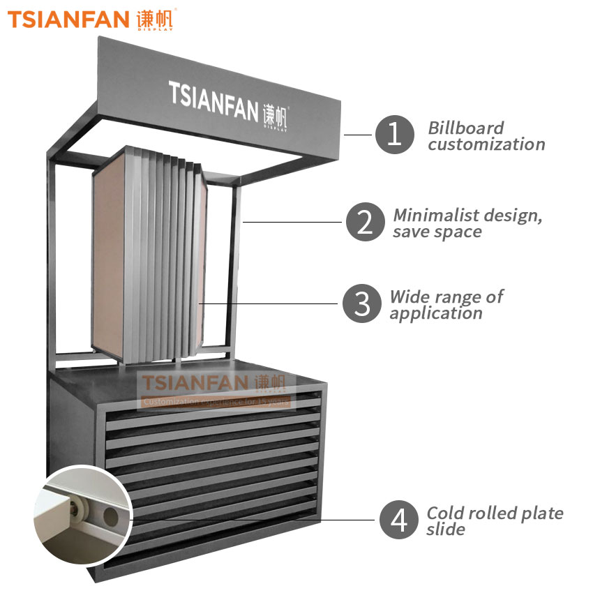 Tile Ceramic marble granite stone plank drawer combination display rack Metal shelf For Showroom