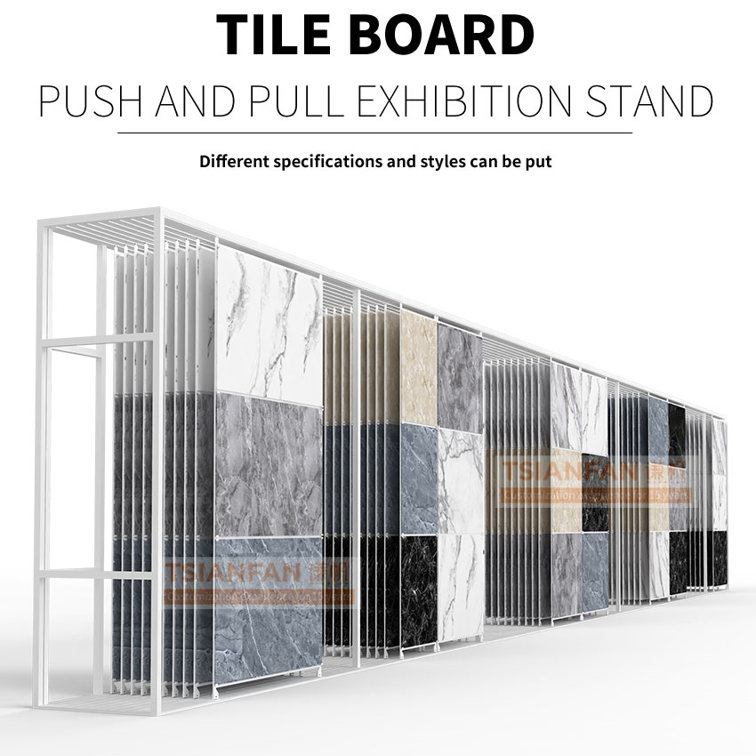 2023 New design large tile marble creamic slab push pull display rack sliding metal display rack
