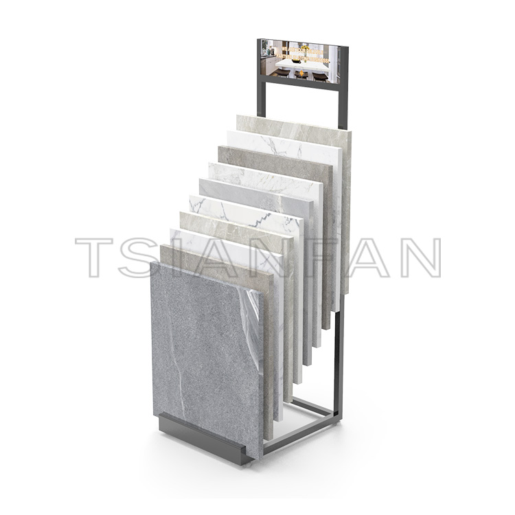 2023 design exhibition hall quartz stone waterfall floor display rackSG801